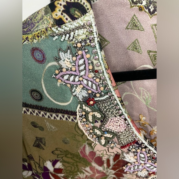 John • Mark Hand Printed Beaded V-Neck Art to Wear Tunic Size XL Pink Paisley l1 - Picture 5 of 10